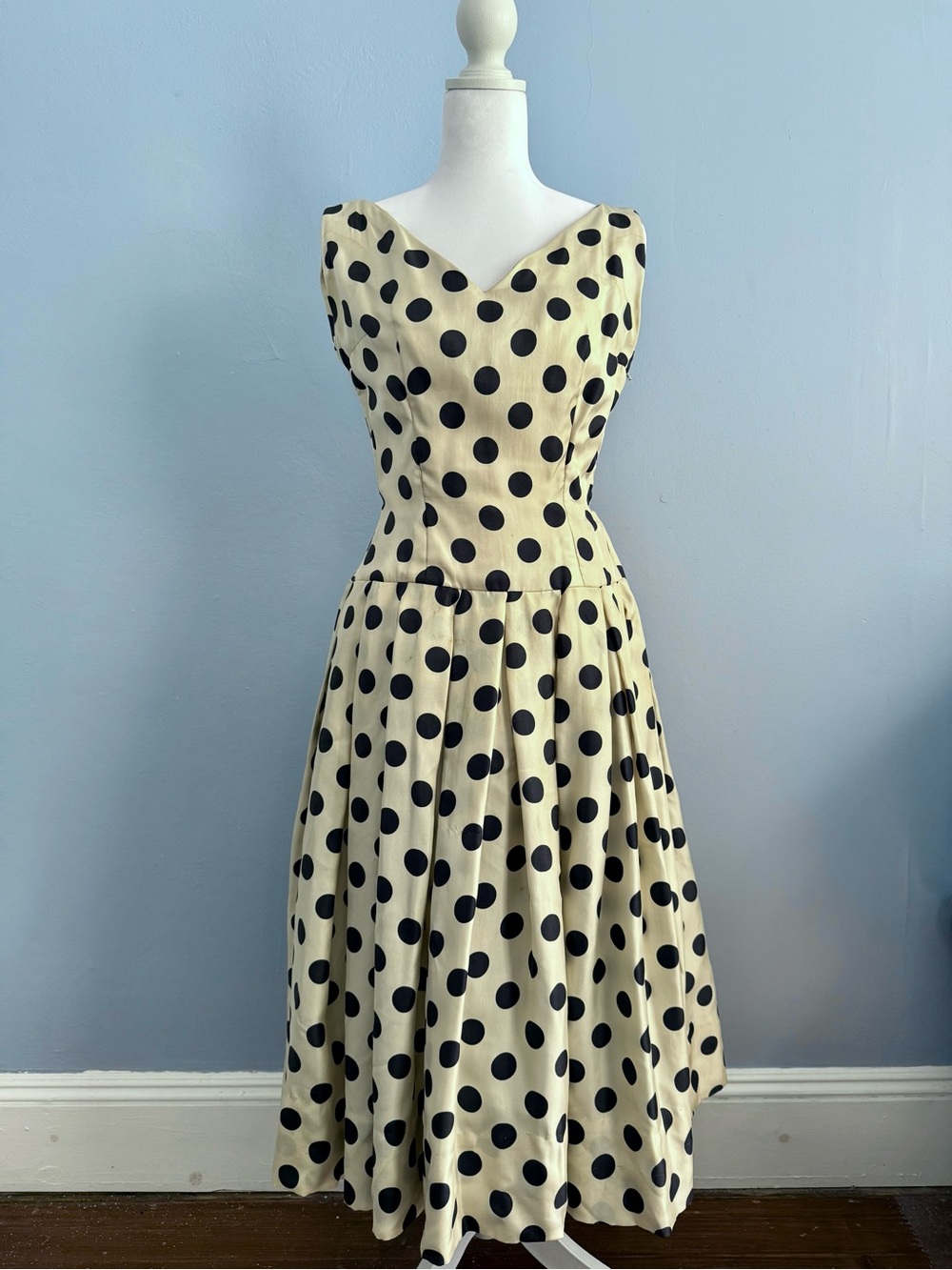 Vintage 1960s 70s Stuart’s Inc Boston Silk Polka Dot Dress Socialite Estate XS